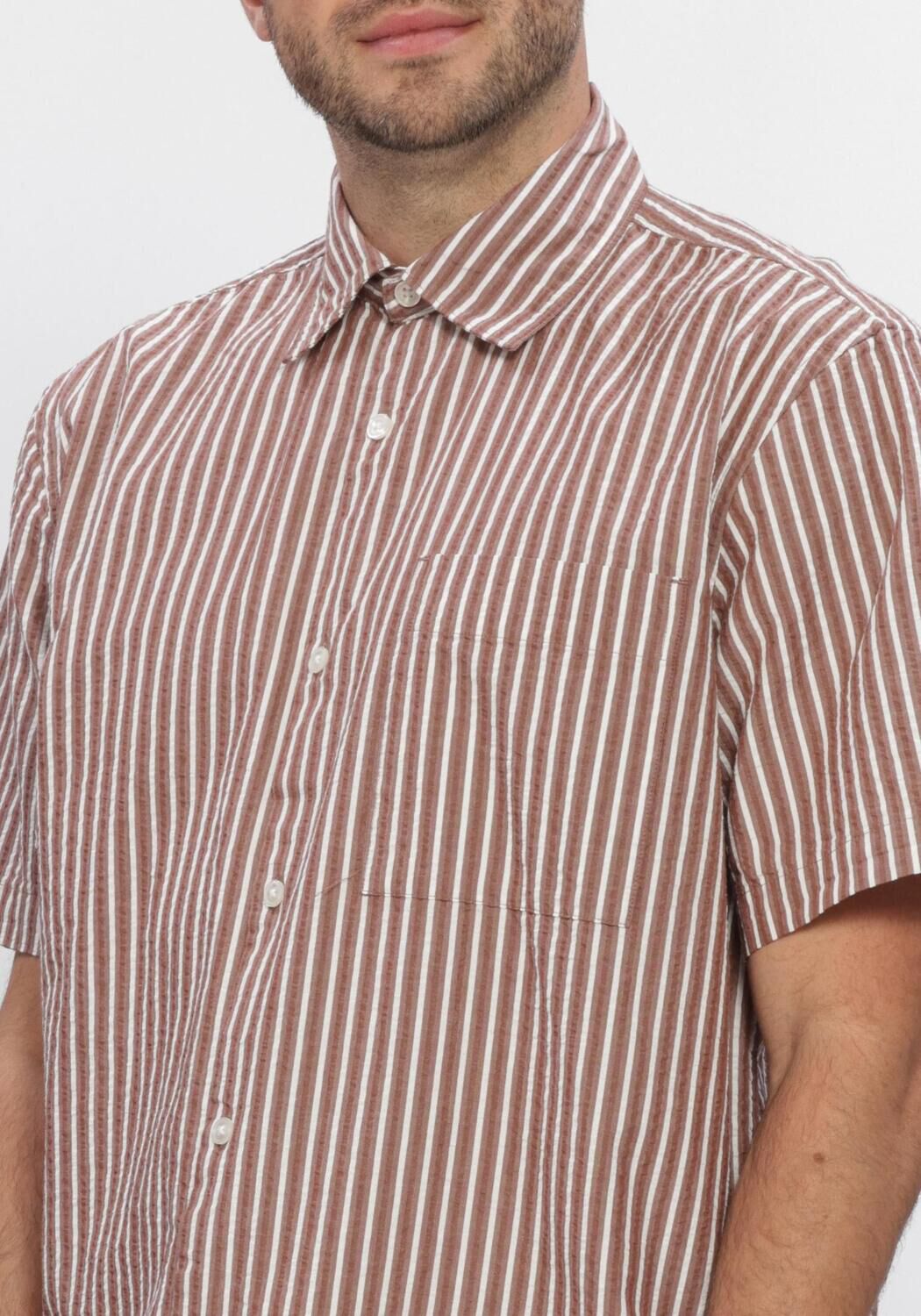 Beige SELECTED MEN Casual overhemd SLHRLXSTUART SEERSUCKER SS  SHIRT - large