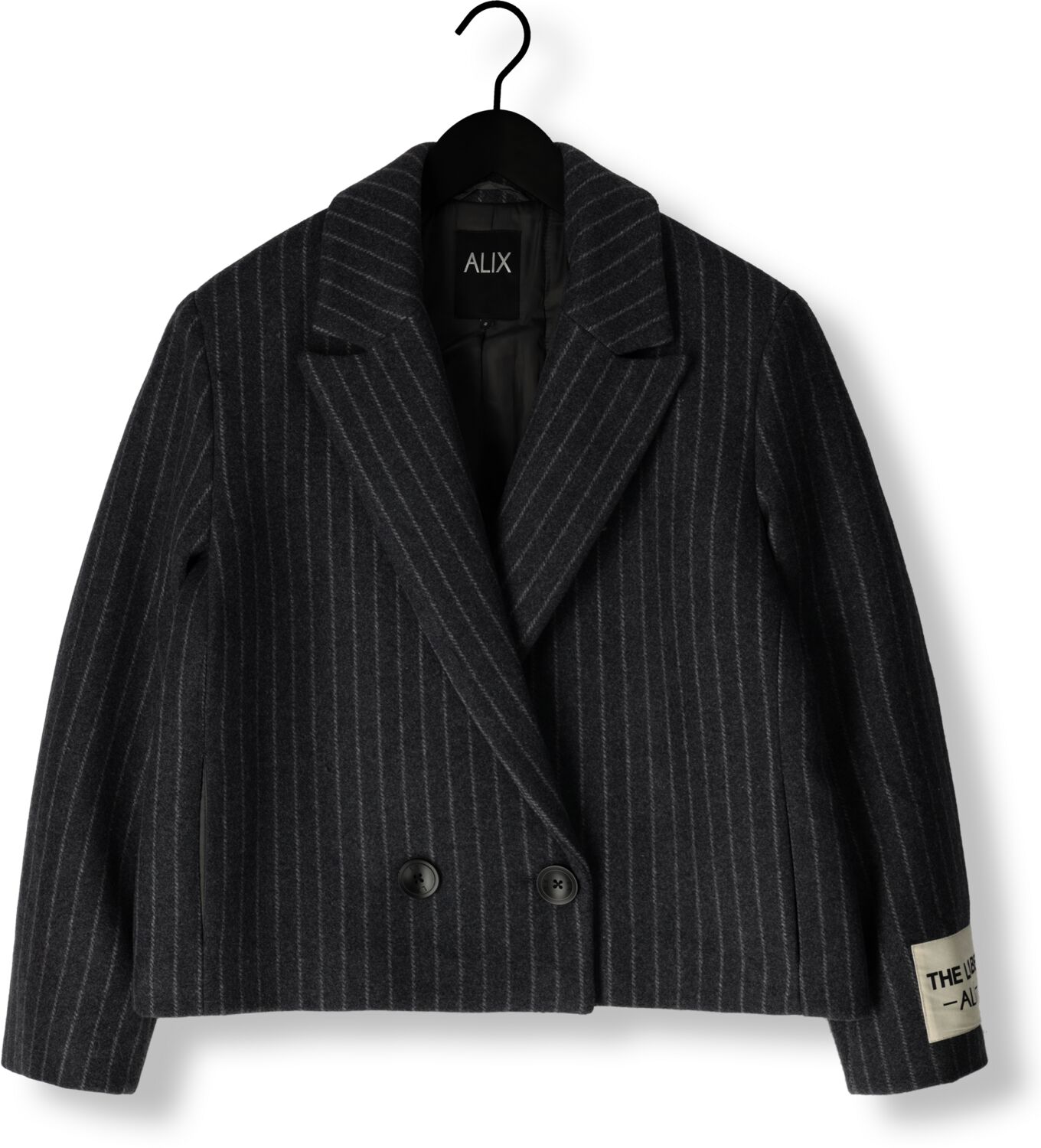 ALIX THE LABEL Dames Jassen Ladies Woven Pinstripe Cropped Coat Donkergrijs