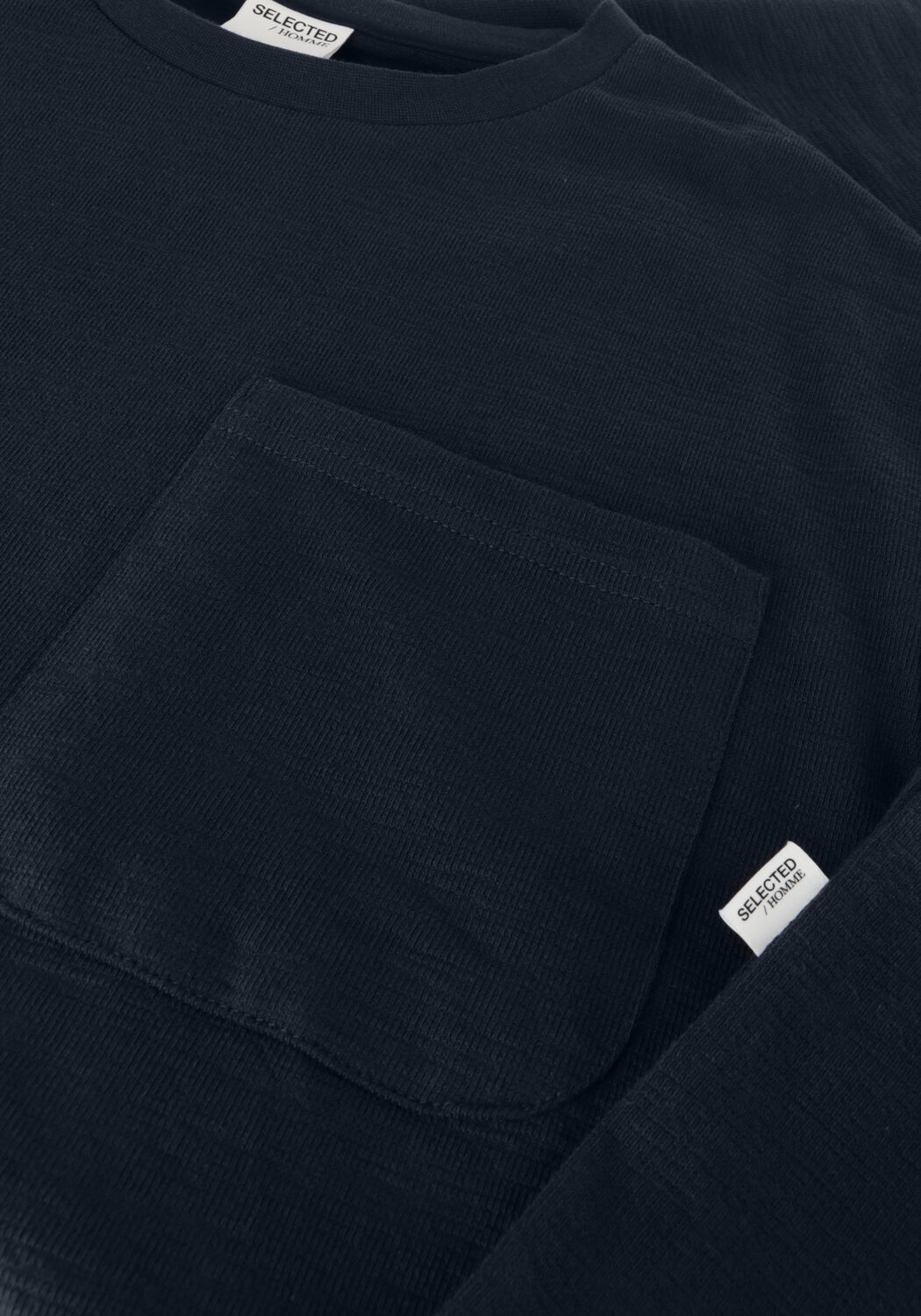 Donkerblauwe SELECTED MEN T-shirt SLHLOOSSAUL SLUB SS O-NECK TEE - large