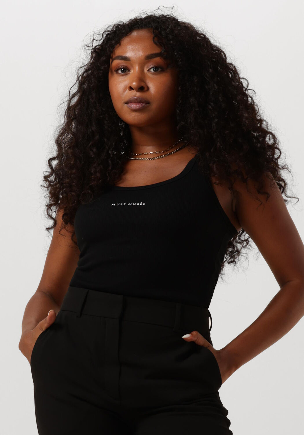 Copenhagen Muse Baby rib stretch top met logo Siv zwart