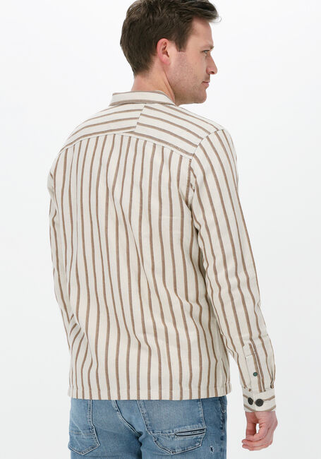Beige CAST IRON Overshirt LONG SLEEVE SHIRT COTTON- LINEN TWILL STRIPE - large