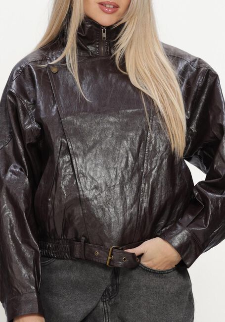 Bruine REFINED DEPARTMENT Leren jas LADIES WOVEN JACKET WITH BUCKLE LEE - large