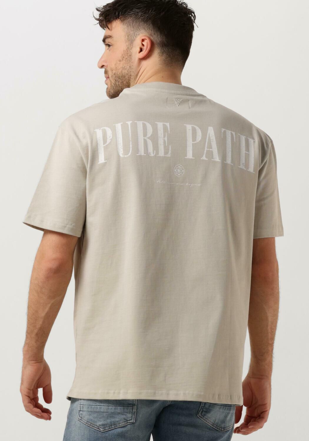 PURE PATH Heren Polo's & T-shirts Tshirt With Back Print And Small Frontprint Zand