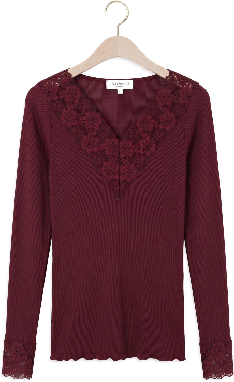 ROSEMUNDE Dames Tops & T-shirts Bernadine Organic Ls V-neck Lace Bordeaux