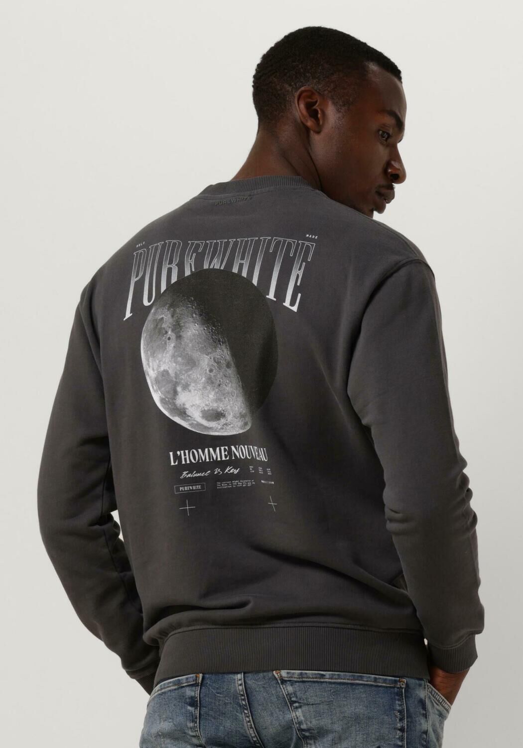 antraciet purewhite trui crewneck with big back print