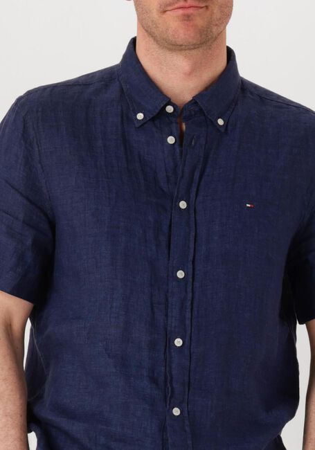 Donkerblauwe TOMMY HILFIGER Casual overhemd PIGMENT DYED LINEN RF SHIRT S/S - large