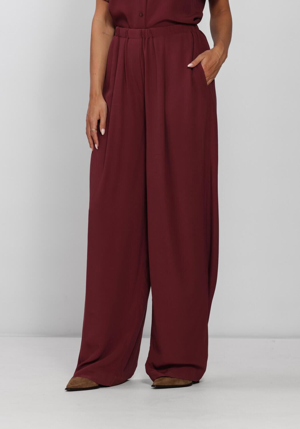 Bordeaux BY-BAR Wijde broek BENJI VISCOSE PANTS - large