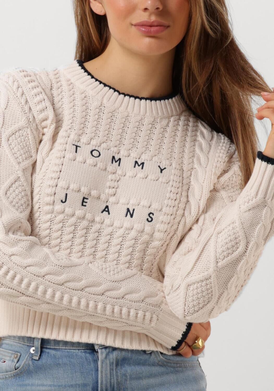 TOMMY JEANS Dames Truien & Vesten Tjw Bubble Cable Flag Crew Wit