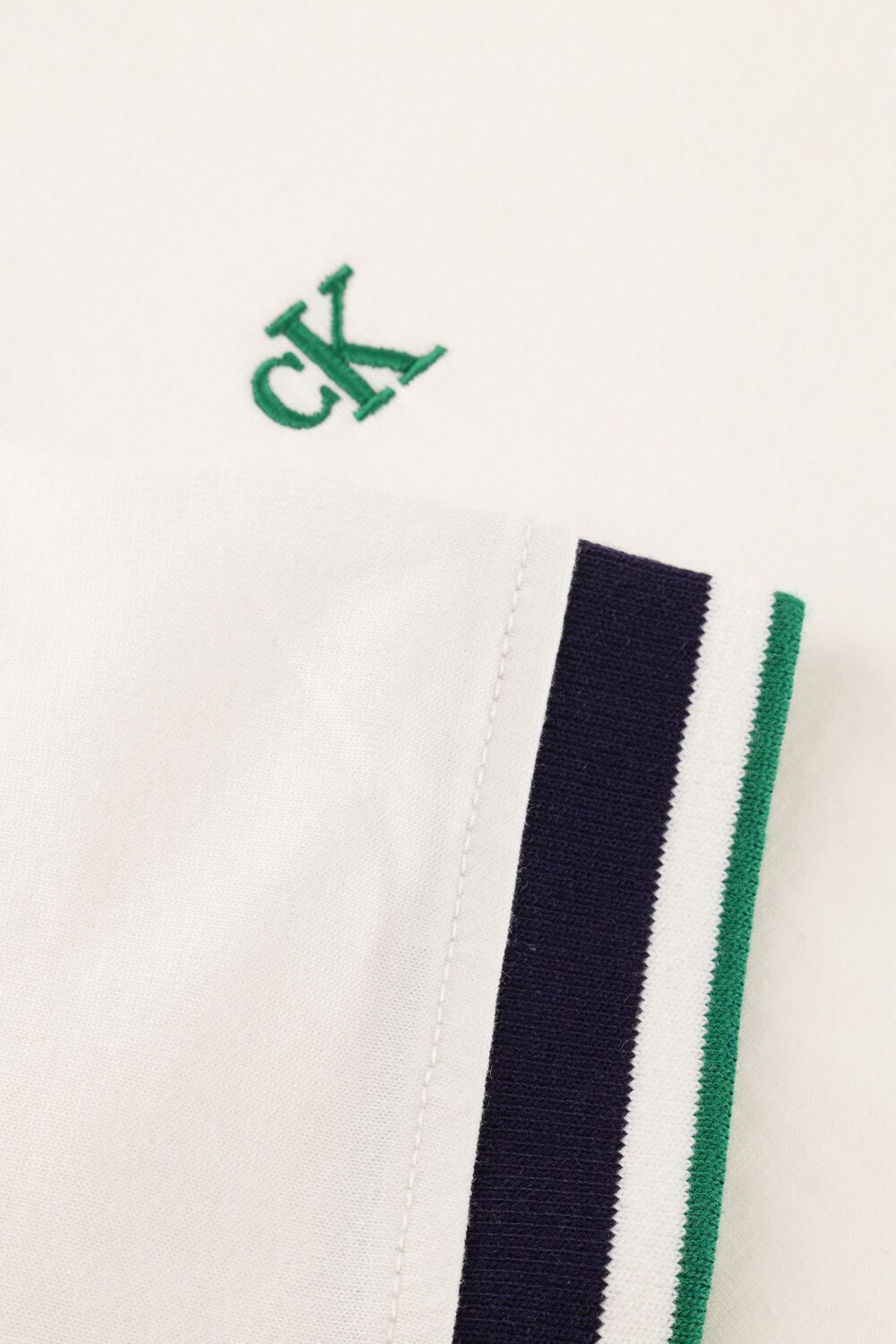 Ecru CALVIN KLEIN T-shirt SS CTN MONOGRAM STRIPE TRIM TEE - large