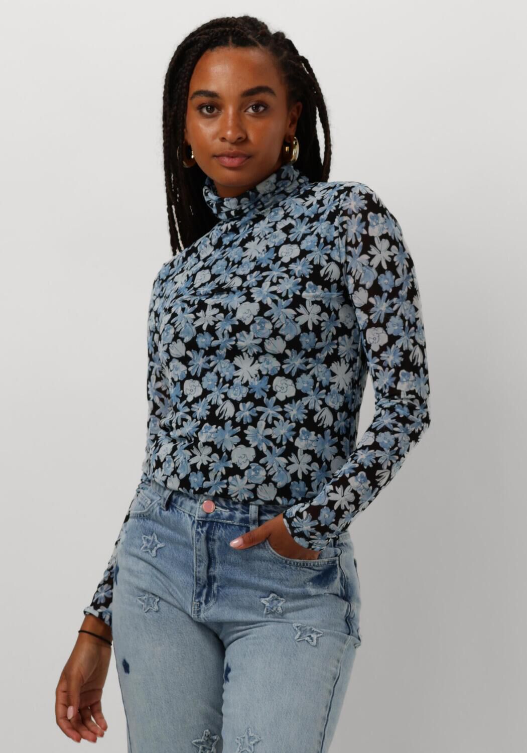 Fabienne Chapot Blauwe Bloemen Coltrui Top Blue Dames