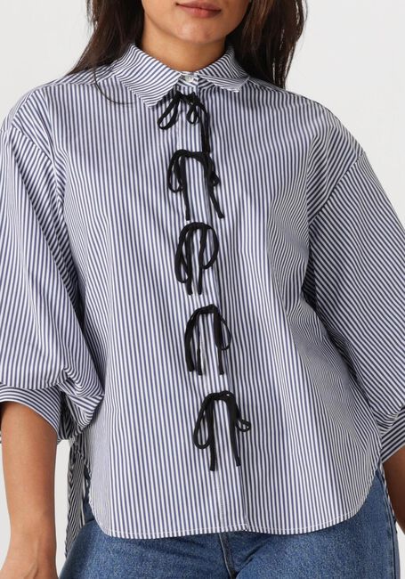 Blauwe JANSEN AMSTERDAM Blouses LOIS BLOUSE CSB 798 BOWSTRAPS 3/4 SLEEVE WIDE FIT - large
