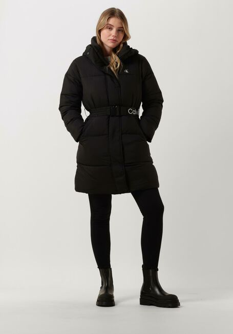 Zwarte CALVIN KLEIN Gewatteerde jas LOGO BELT WAISTED LONG PUFFER - large