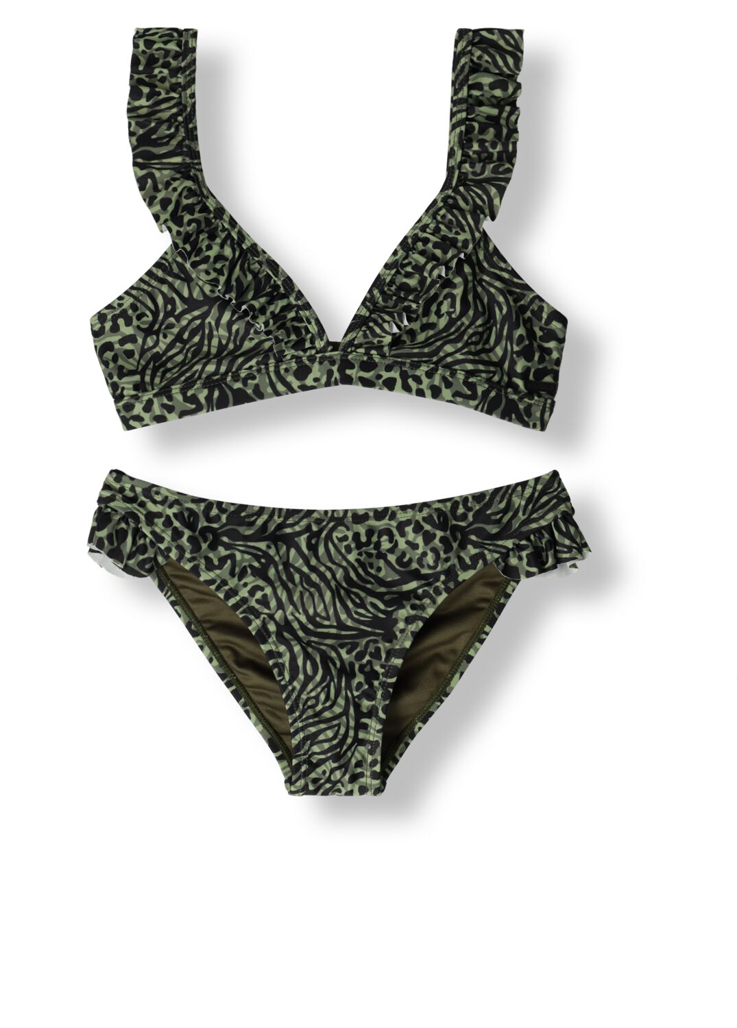 Shiwi triangel bikini Bella met ruches groen zwart Meisjes Gerecycled polyester 122 128
