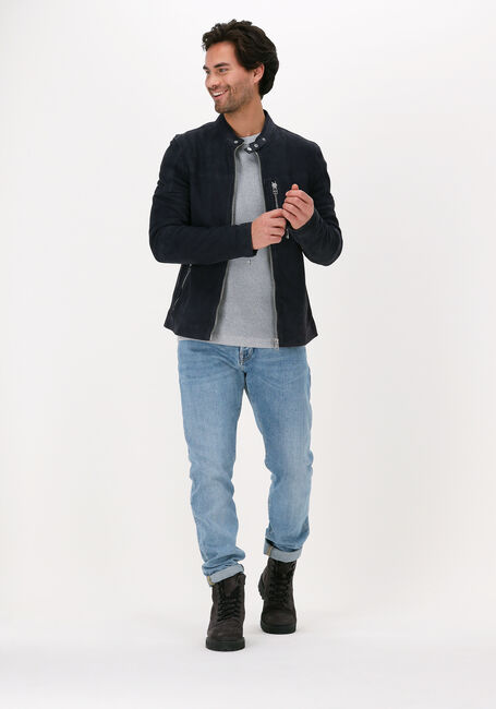 Donkerblauwe GOOSECRAFT Leren jas GALLION BIKER - large