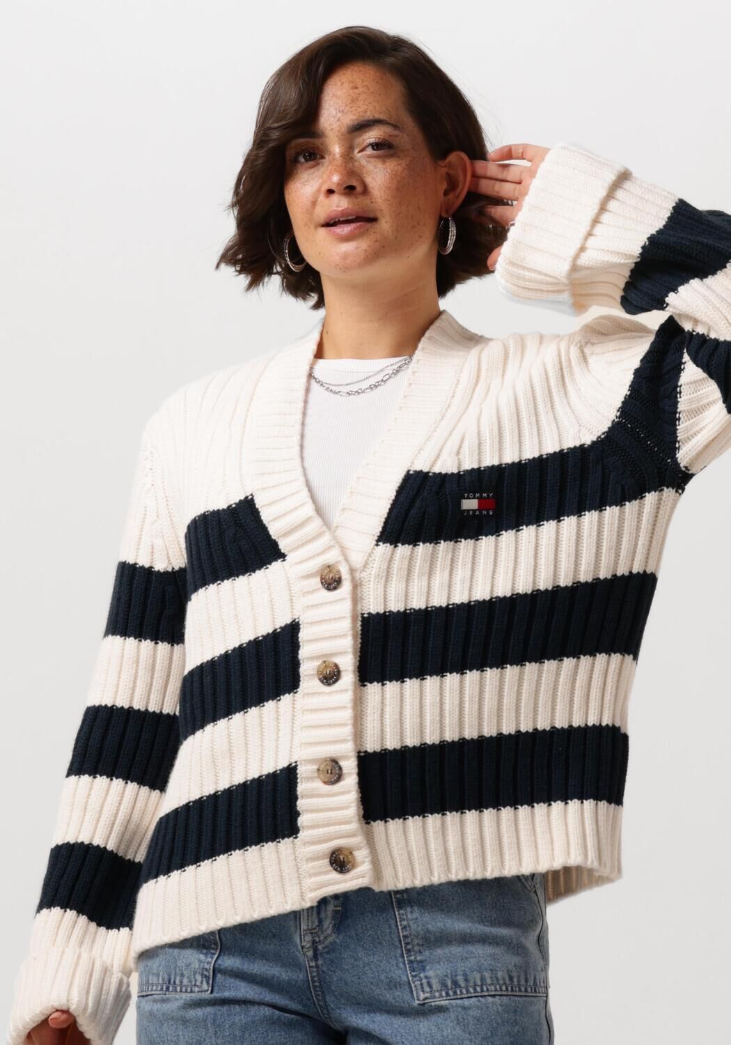 Tommy Jeans Zwarte Vlag Cardigan Stijlvolle Toevoeging White Dames