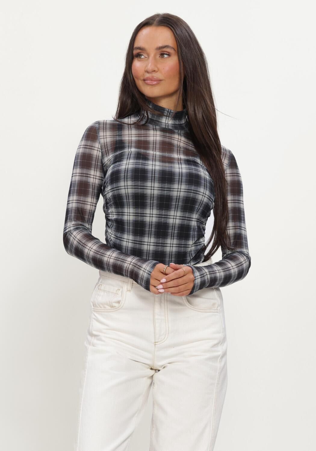 Zwarte DANTE6 Tops & T-shirts CASHA PRINTED CHECK MESH TOP - large