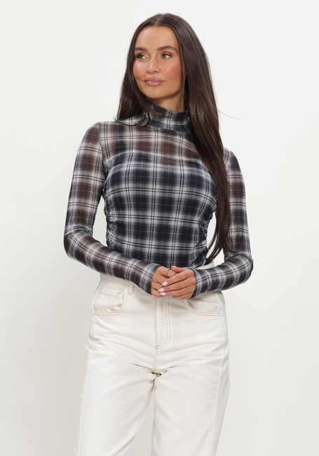 Zwarte DANTE6 Tops & T-shirts CASHA PRINTED CHECK MESH TOP - large