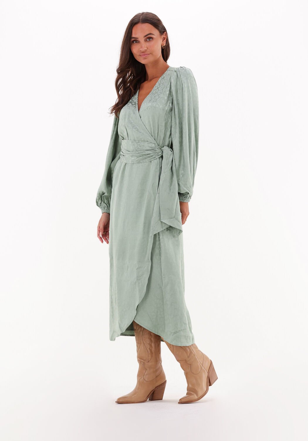 groene alix the label midi jurk ladies woven animal jacquard dress