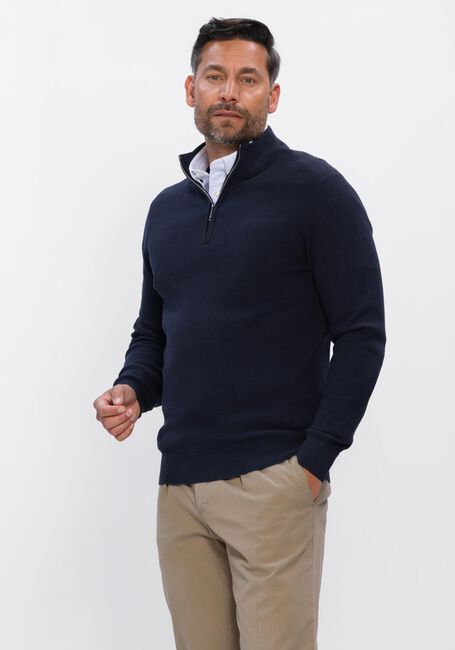 Donkerblauwe PROFUOMO Trui PULLOVER HALF ZIP TWINKLE SLUB - large
