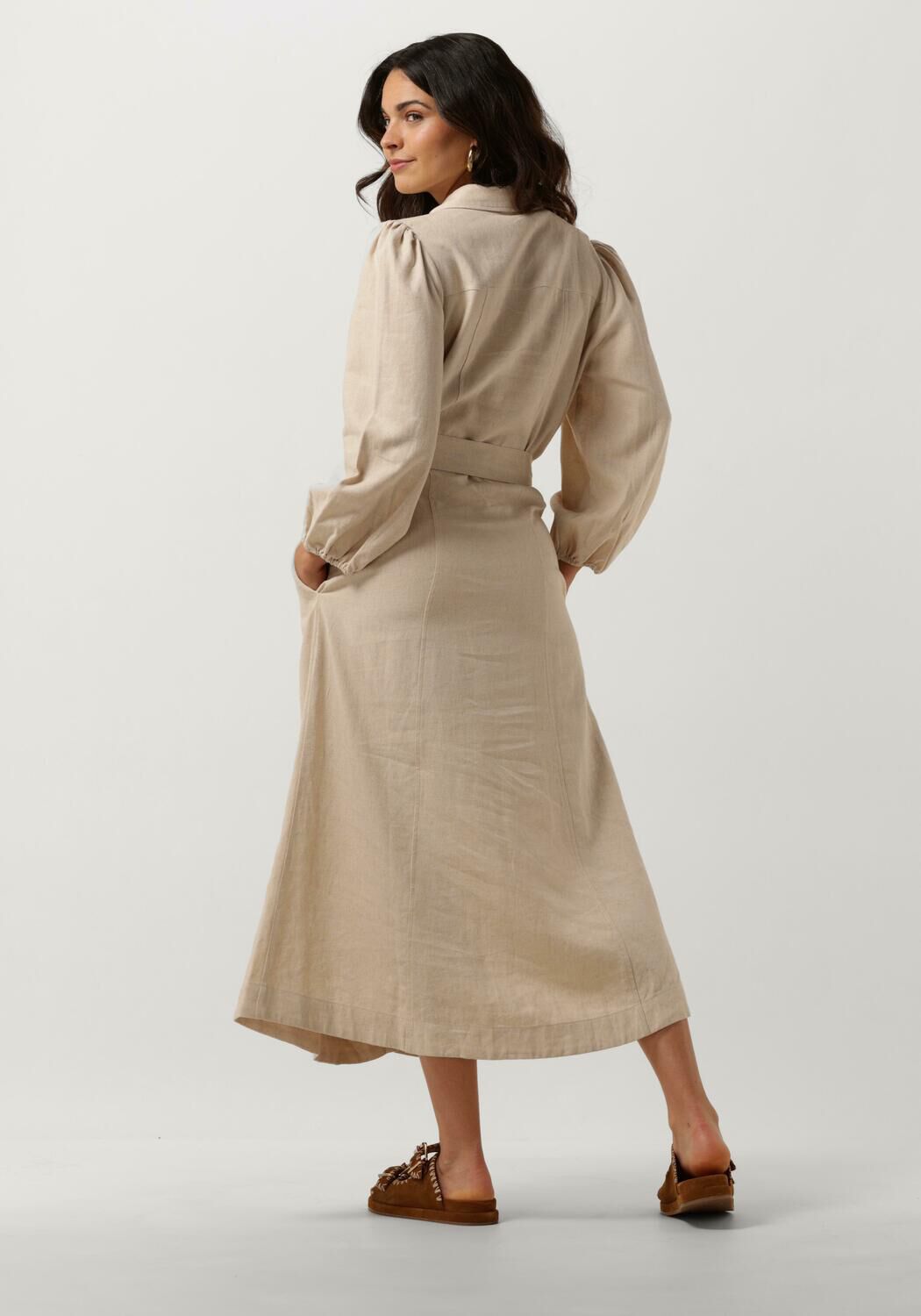 Y.A.S. Dames Jurken Yasflaxy 3 4 Linen Shirt Dress Beige