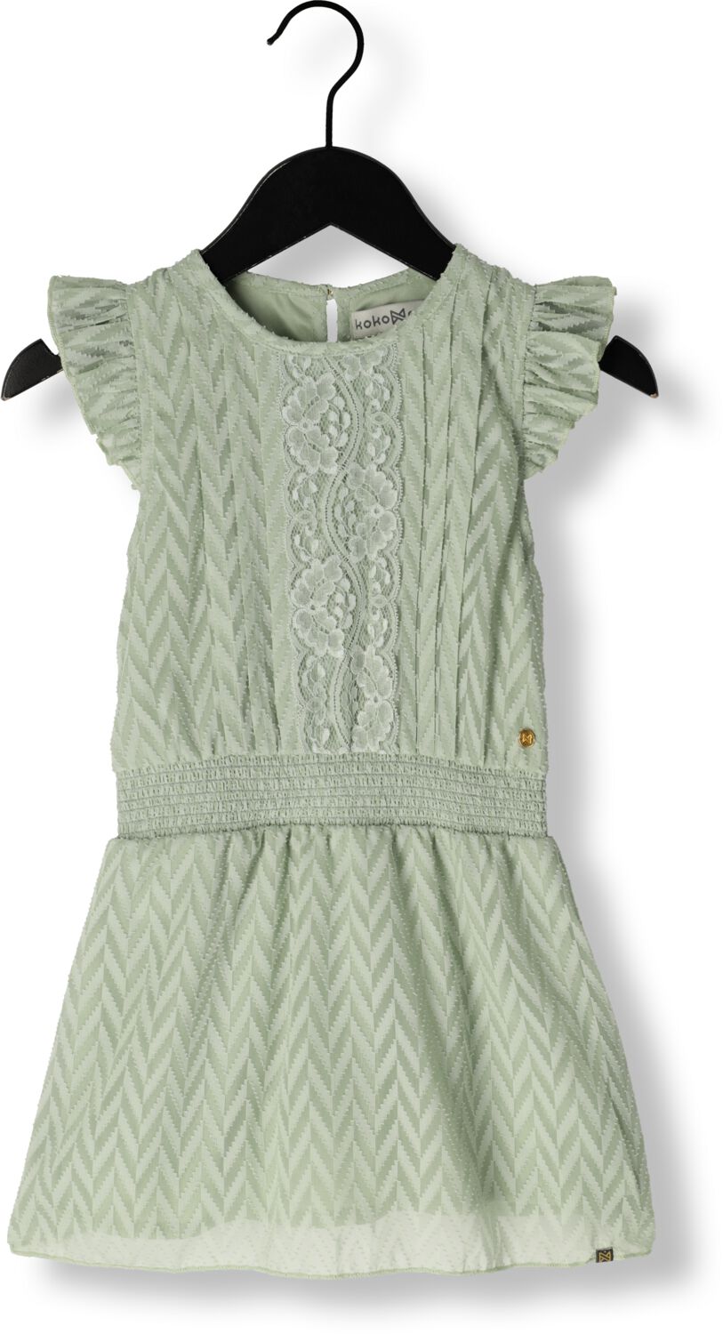 Koko Noko jurk met visgraat groen Meisjes Polyester Ronde hals Effen 104