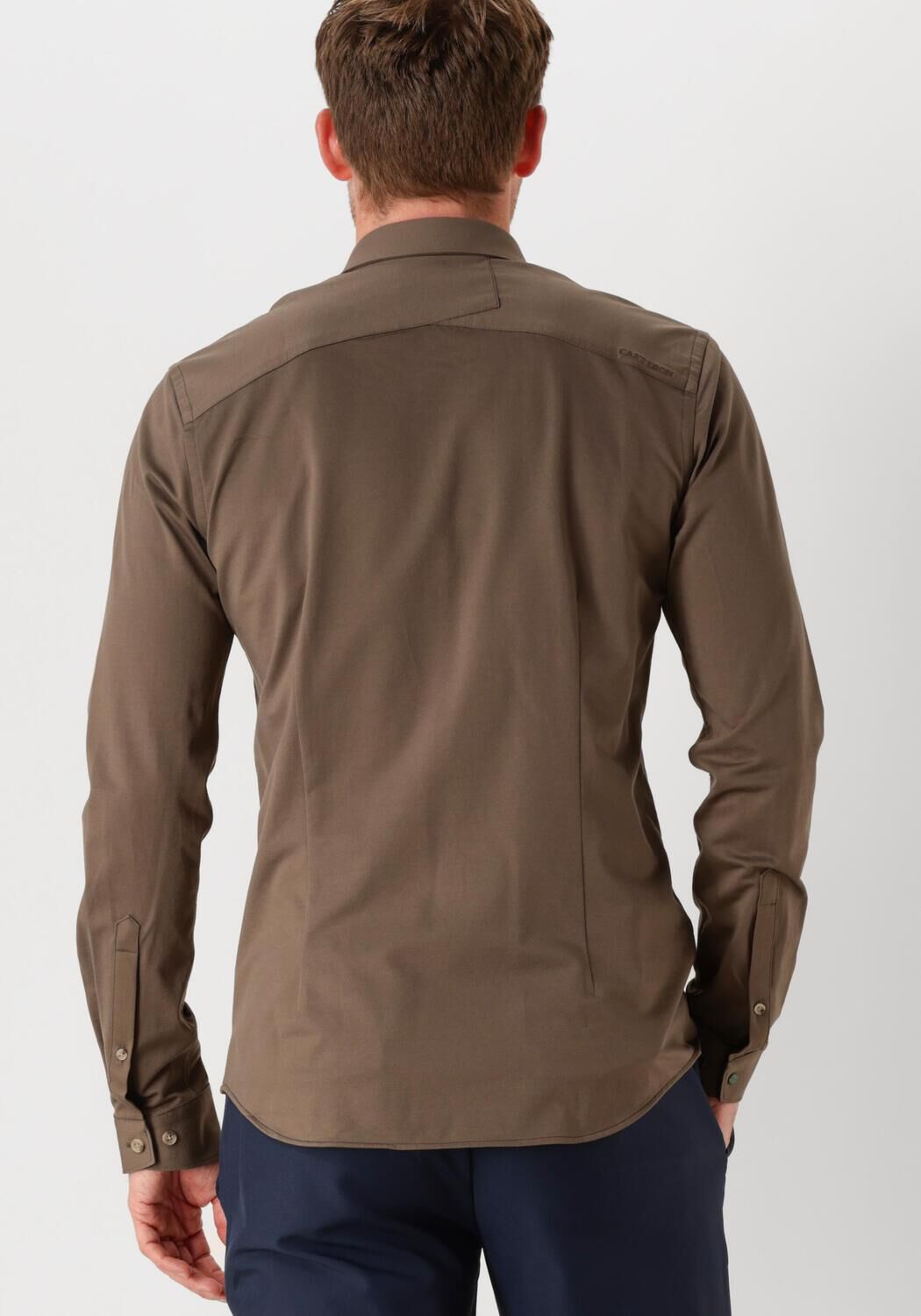 CAST IRON Heren Overhemden Long Sleeve Shirt Twill Jersey 2 Tone Bruin
