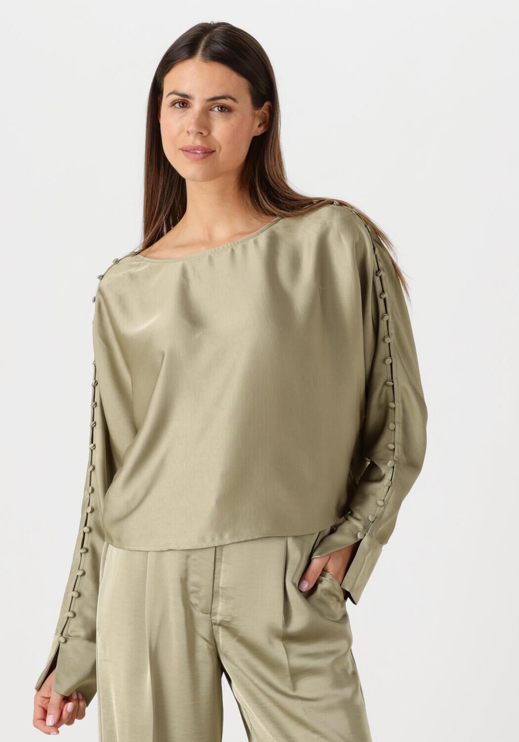 DANTE6 Dames Blouses Rocco Satin Button Detail Top Khaki