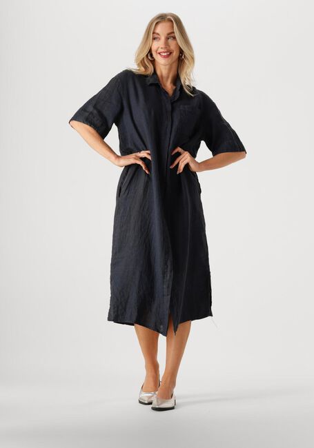 Donkerblauwe BY-BAR Midi jurk BRUNO LINNEN DRESS - large