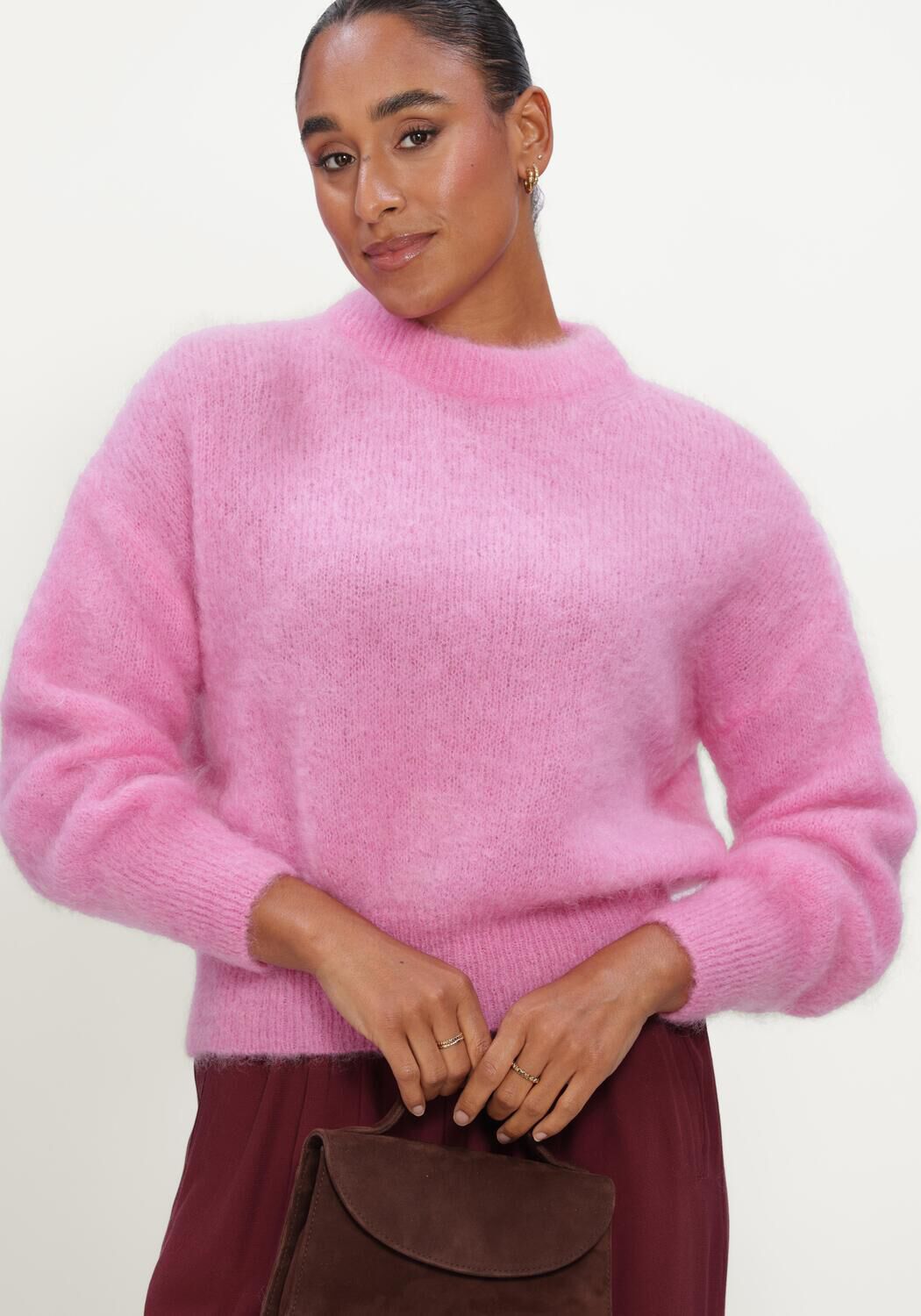 Roze TWNS Trui SOLID LONG-SLEEVE ROUND NECK SWEATER - large