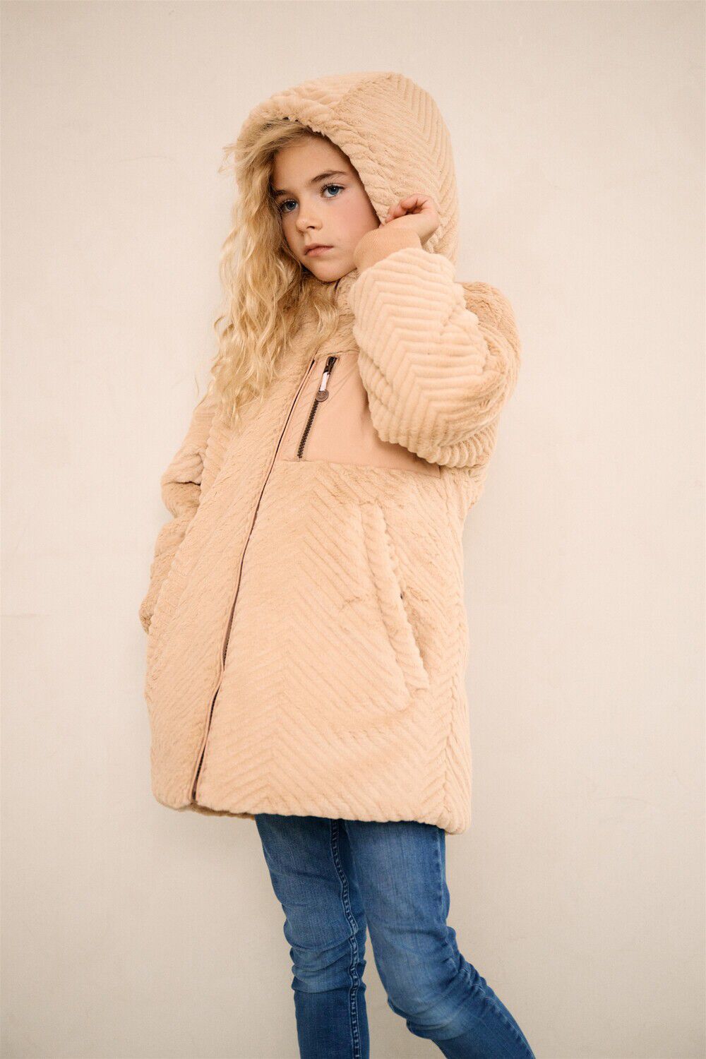 NONO Meisjes Jassen Baybee Reversible Mid Long Hooded Jacket Zand