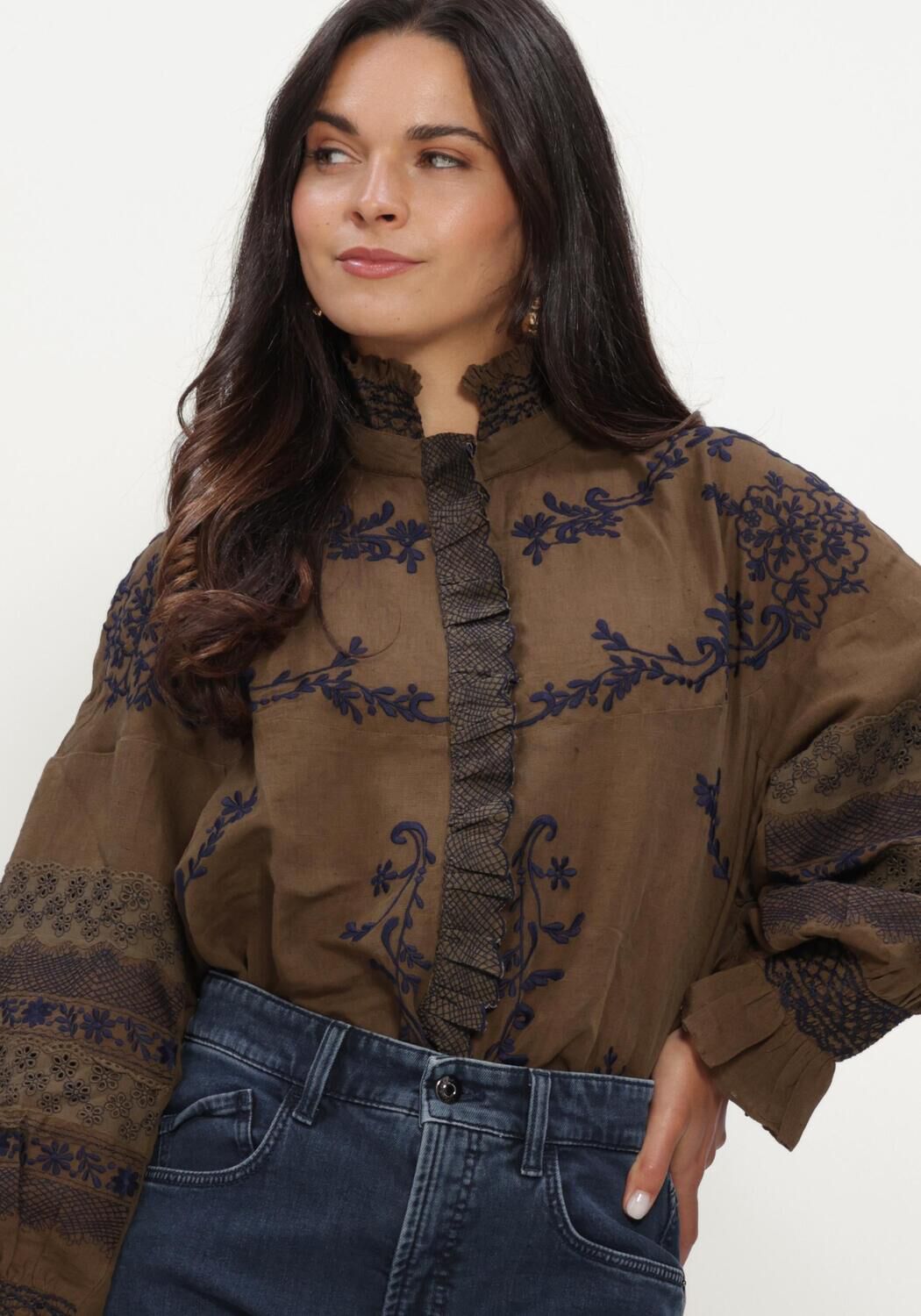 ANTIK BATIK Dames Blouses Big Blouse Khaki