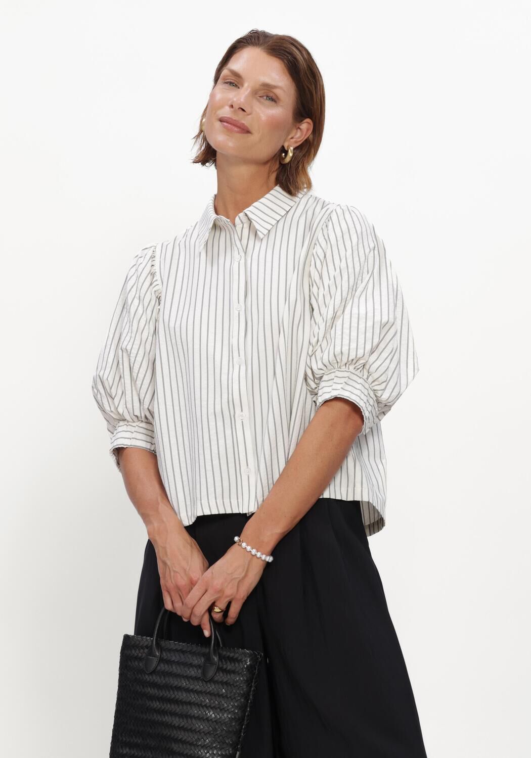 Ecru NEO NOIR Blouses ETTA SLIM STRIPE SHIRT - large