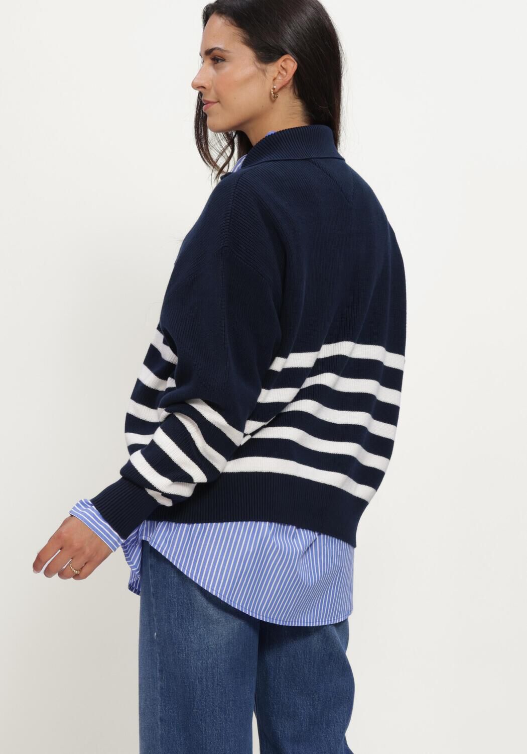 Donkerblauwe TOMMY JEANS Truien/vesten TJW STRIPE QUARTER ZIP SWEATER - large