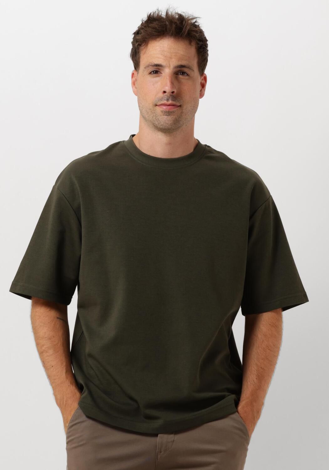 SELECTED HOMME Heren Polo's & T-shirts Slhlooseoscar Ss O-neck Tee Noos Donkergroen