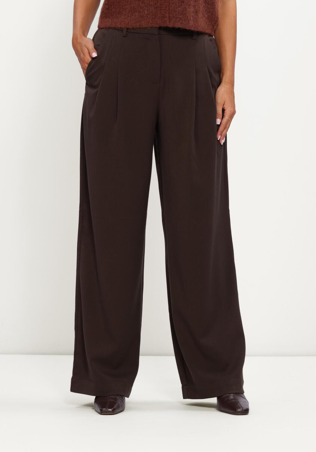 Bruine MSCH COPENHAGEN Wijde broek MSCHHENRIKA HW PANTS - large