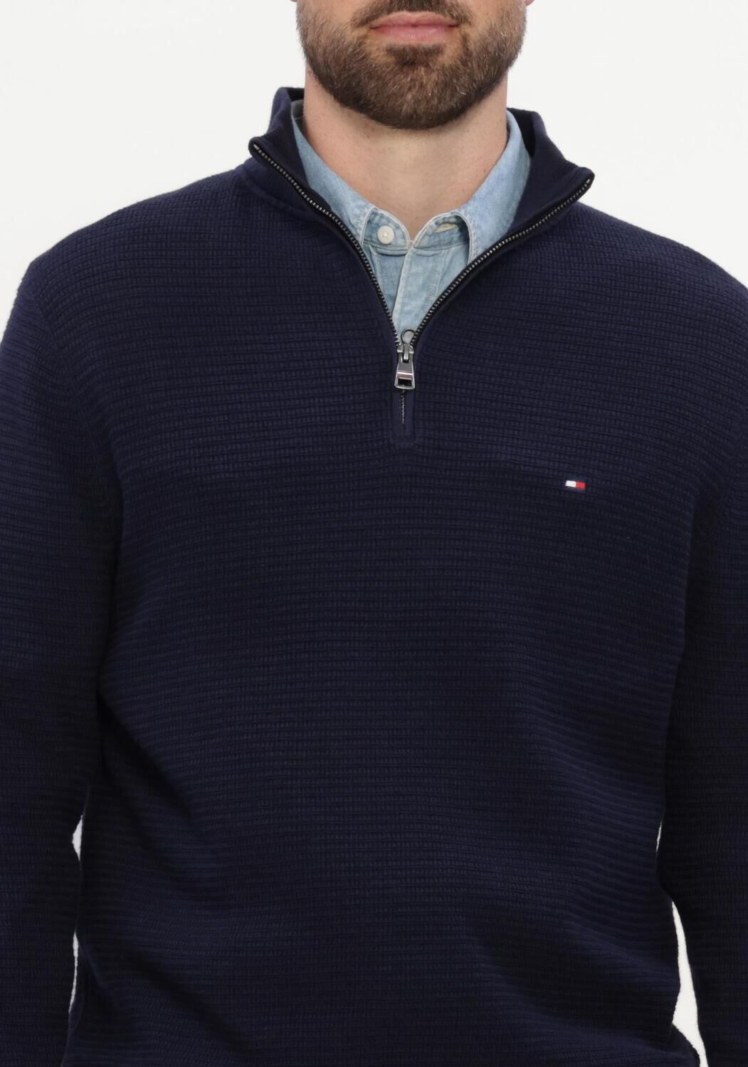 TOMMY HILFIGER Heren Truien & Vesten Pima Ctn Cash Structure Zip Mock Donkerblauw