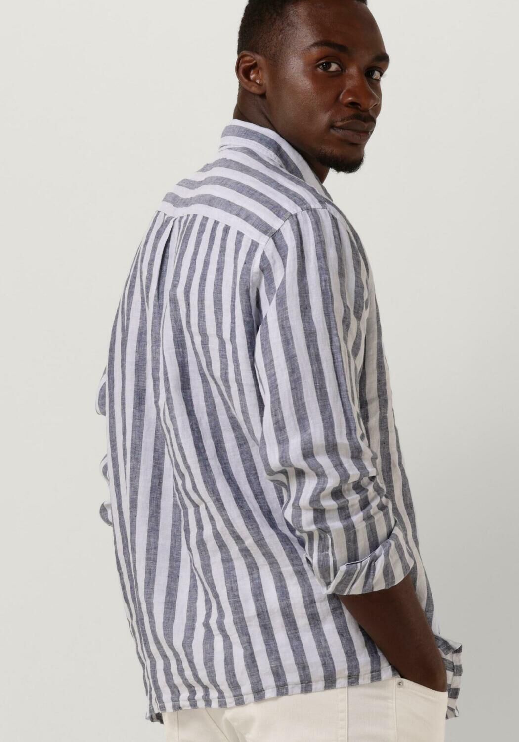 blauw wit gestreepte tommy hilfiger casual overhemd breton linen stripe cf shirt