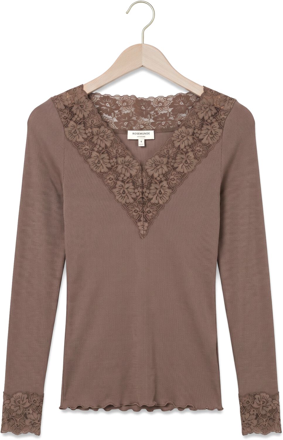 ROSEMUNDE Dames Tops & T-shirts Bernadine Organic Ls V-neck Lace Taupe