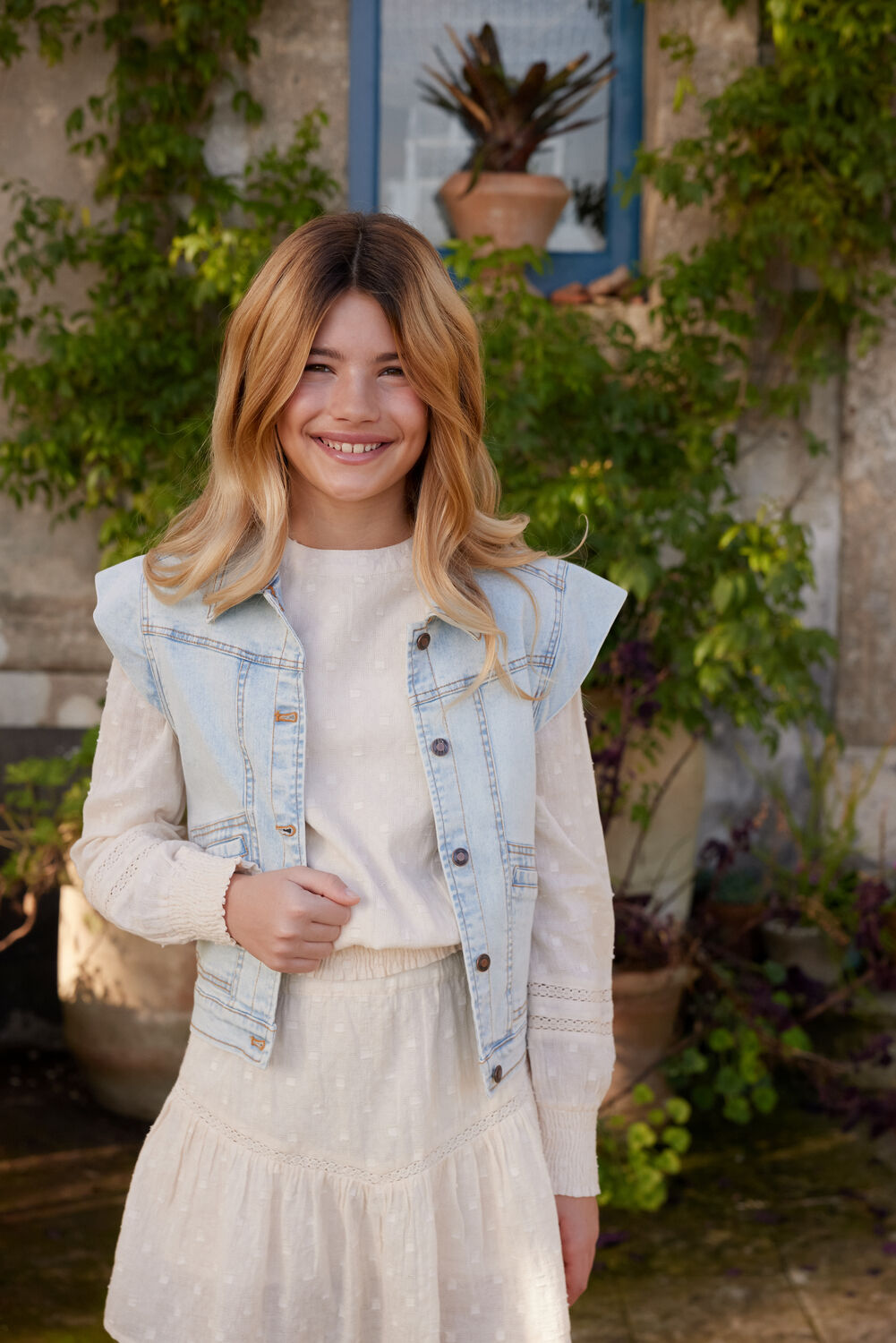 Zand INDIAN BLUE JEANS Blouses LACE SMOCK SHIRT LONGSLEEVE - large