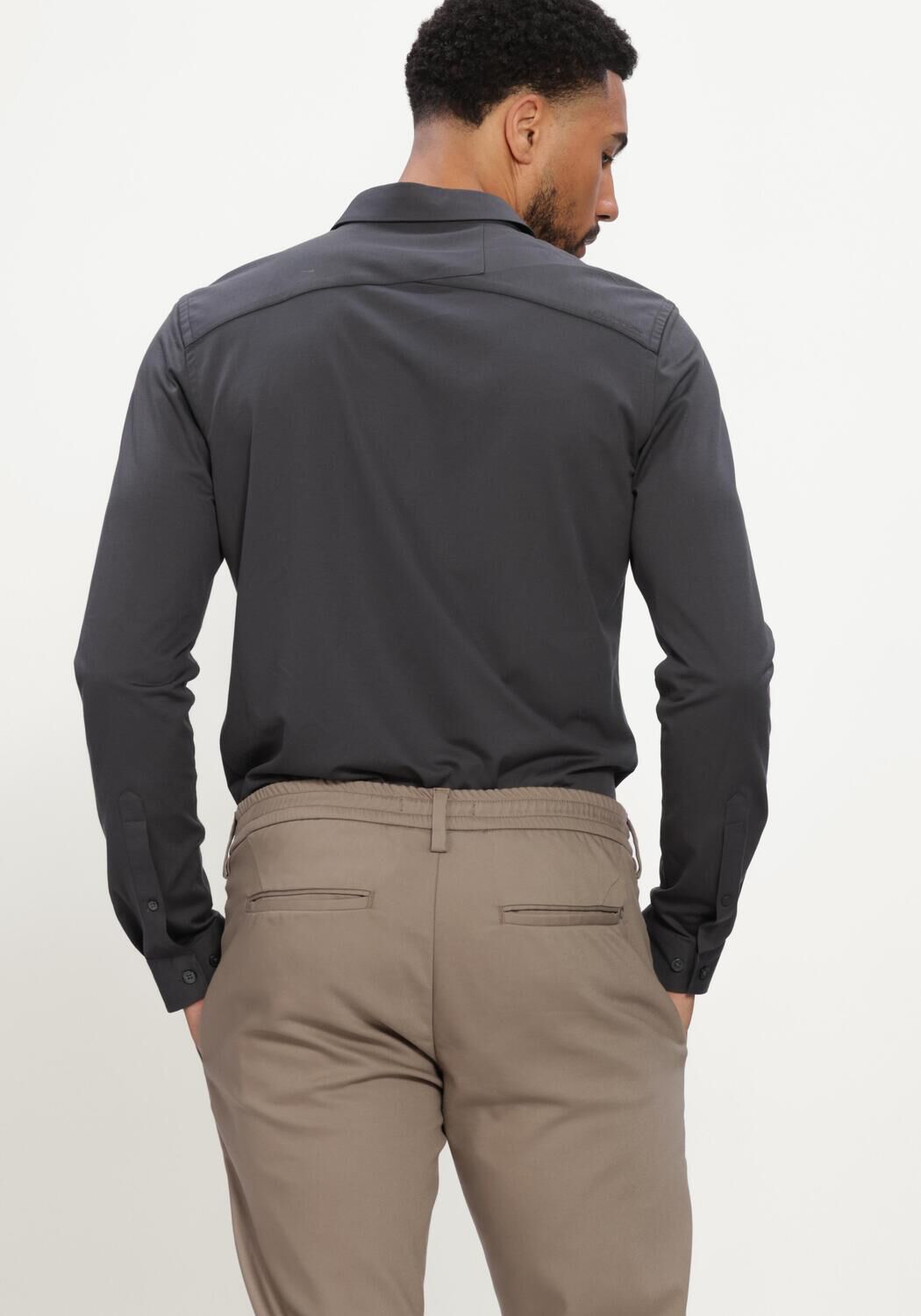 Donkergrijze CAST IRON Casual overhemd LONG SLEEVE SHIRT TECH FINE JERSEY - large
