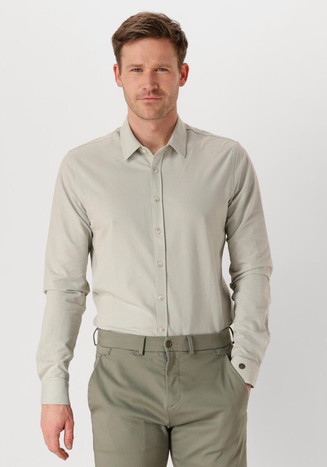 CAST IRON Heren Overhemden Long Sleeve Shirt Tec Dobby Jersey Stripe Groen