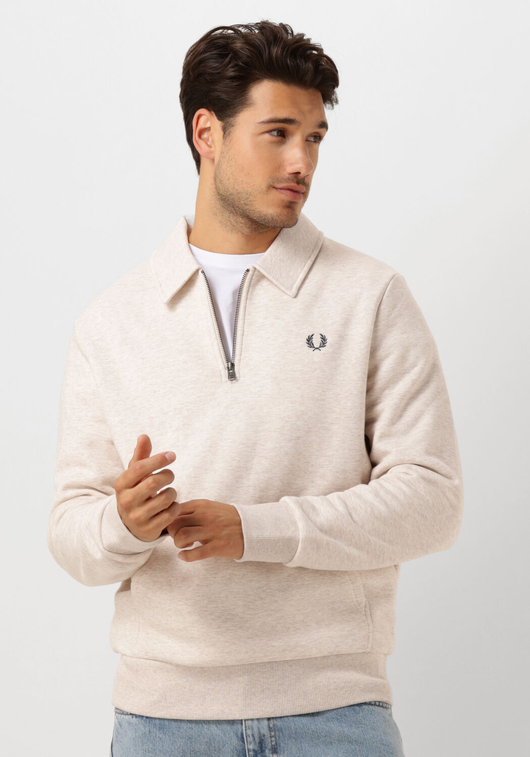 FRED PERRY Heren Truien & Vesten Halfzip Fleece Back Sweatshirt Gebroken Wit