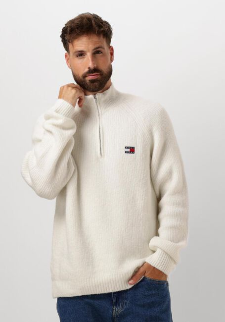 Witte TOMMY JEANS Trui TJM REG 1/4 ZIP RAGLAN BADGE - large