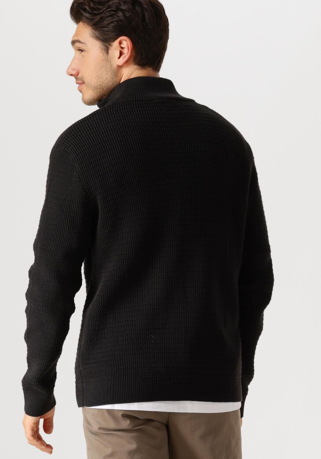 SELECTED HOMME Heren Truien & Vesten Slhtheo Ls Knit Structure Half Zip Zwart