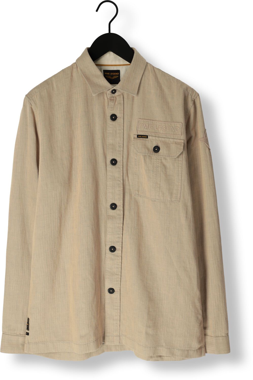 PME LEGEND Heren Overhemden Long Sleeve Shirt Ctn linen 2 Tone Herringbone Beige