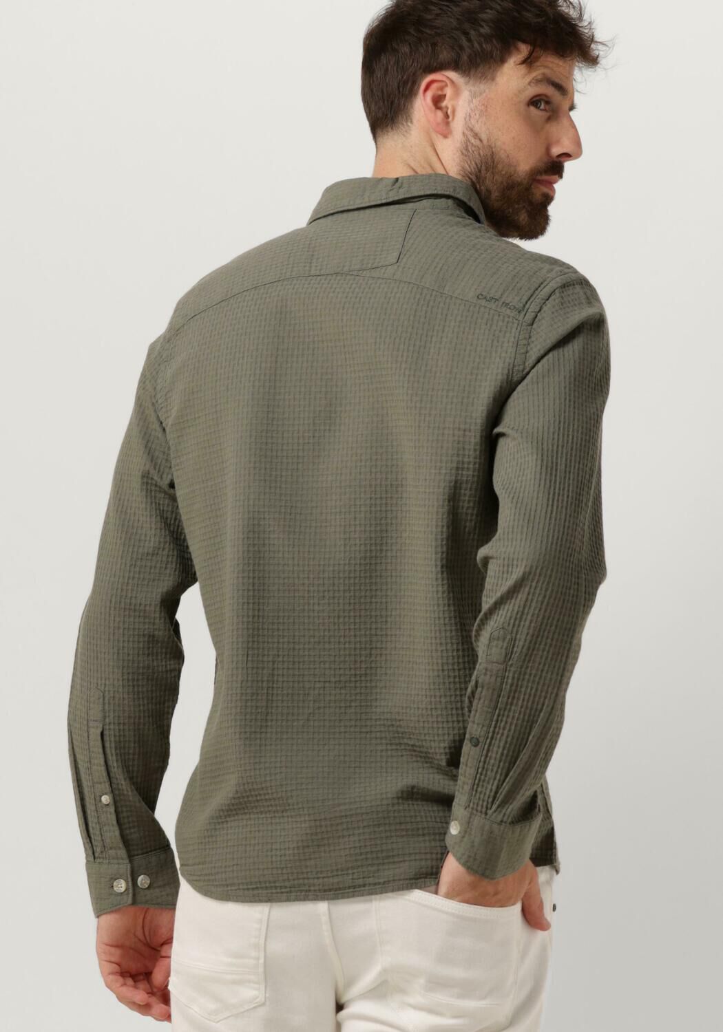 CAST IRON Heren Overhemden Long Sleeve Shirt Square Structure Regular Fit Groen