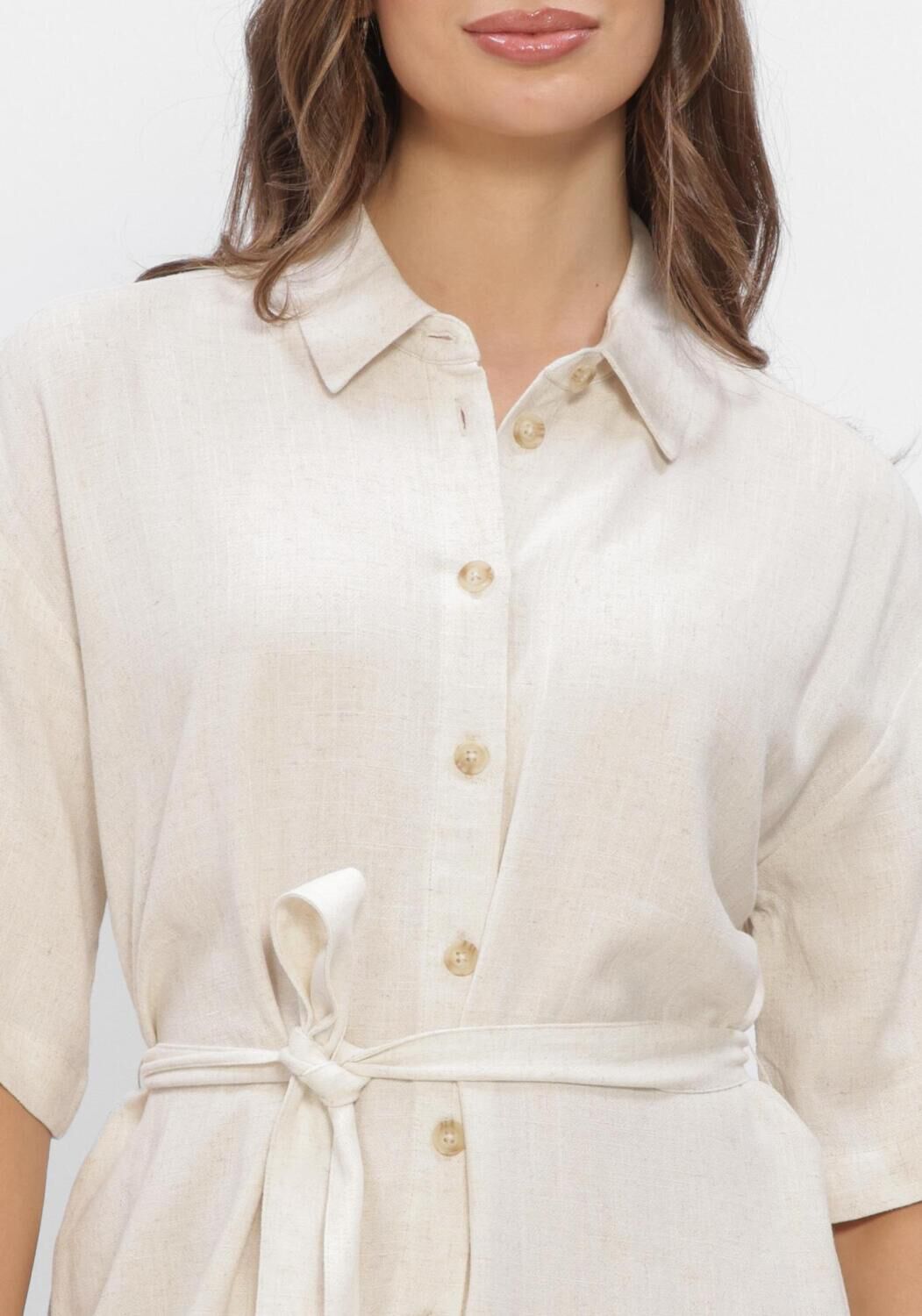 Beige OBJECT Mini jurk OBJSANNE 2/4 LO SHIRT DRESS - large