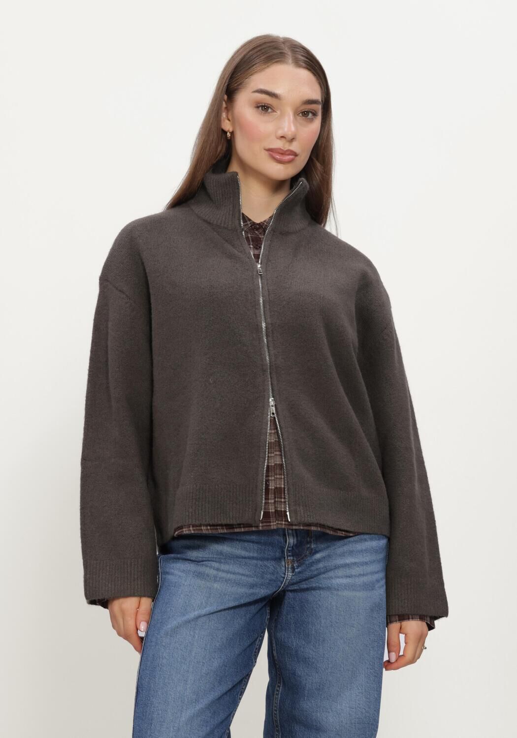 NEO NOIR Dames Truien & Vesten Asley Zip Knit Cardigan Bruin