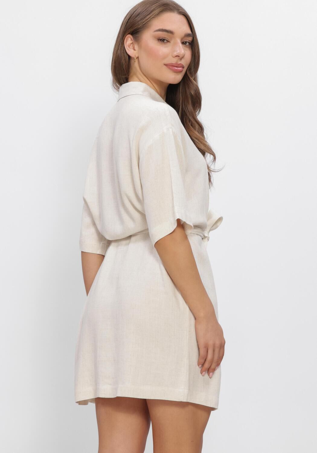 Beige OBJECT Mini jurk OBJSANNE 2/4 LO SHIRT DRESS - large