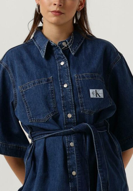 Blauwe CALVIN KLEIN Mini jurk BOXY BELTED SHIRT DRESS - large